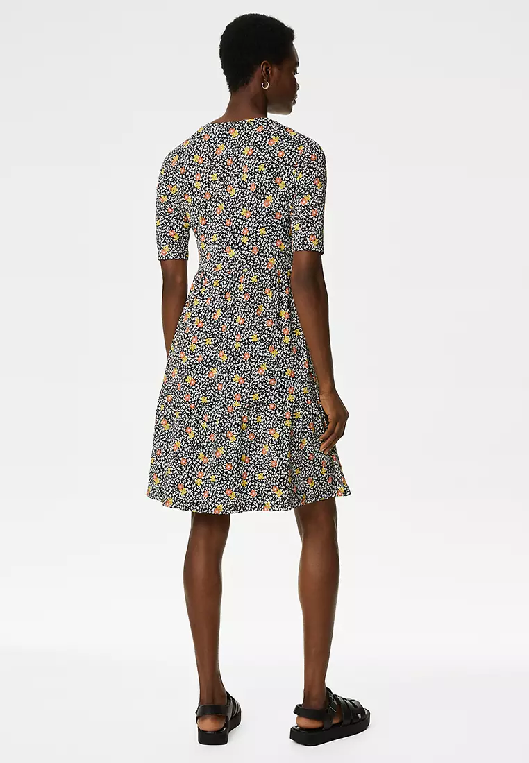 Jersey Printed Knee Length Tiered Dress