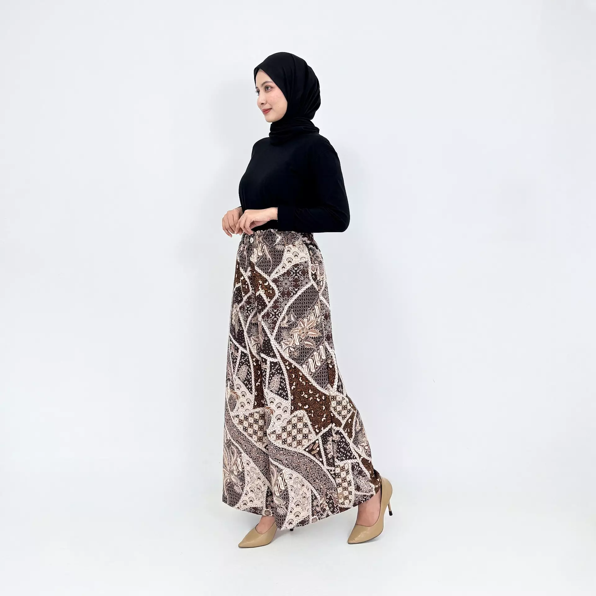 Celana Batik Ashley Premium COKLAT Kulot Basic Formal Wanita Flare