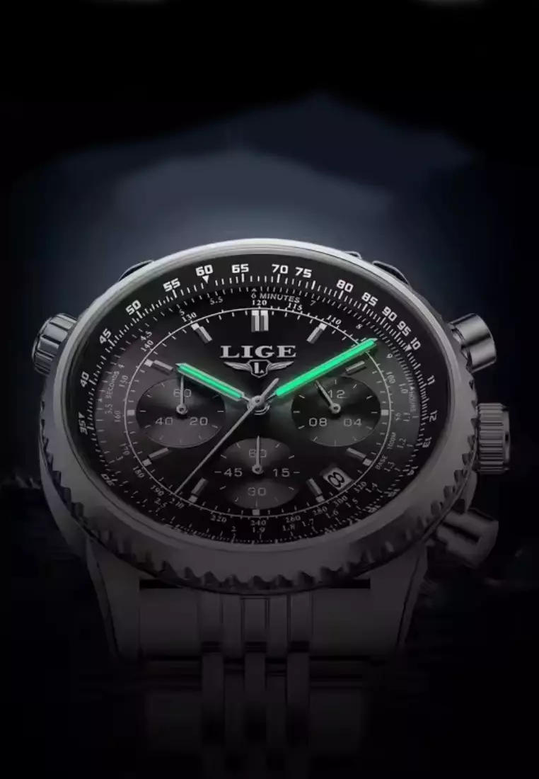 Unisex Chronograph Stainless Steel Quartz Watch, 44mm, Stainless Steel Bracelet