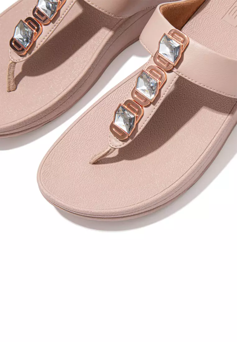 FitFlop FINO Crystal Lock Toe-Post Sandals - Beige (DA8-137)