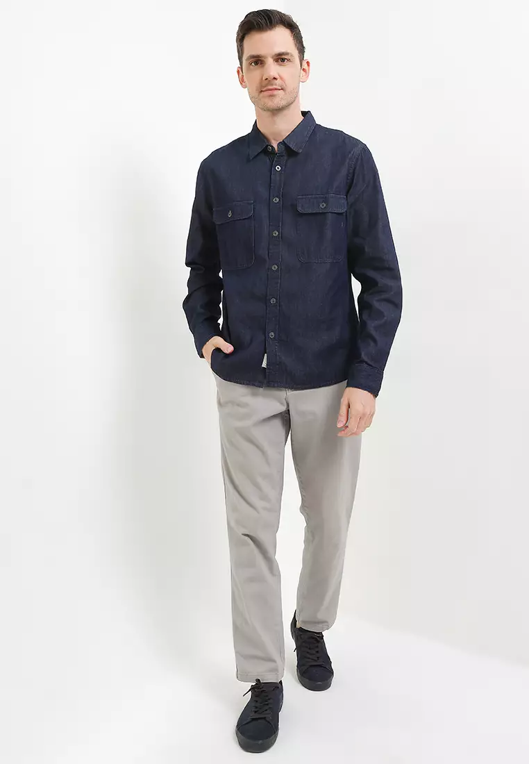 Kemeja Denim Raw Efek - Alexio Shirts