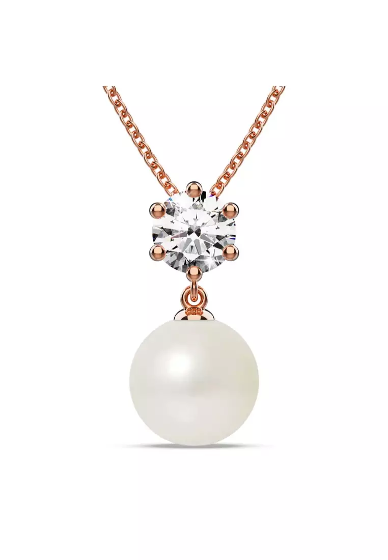 Rose Gold Swarovski Pearl Drop Necklace Constella Necklace Crystal