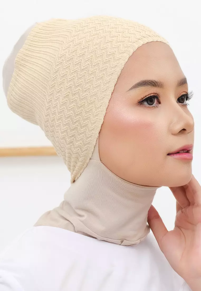 2 in 1 Inner Hijab Bando Rajut Beige & Mint