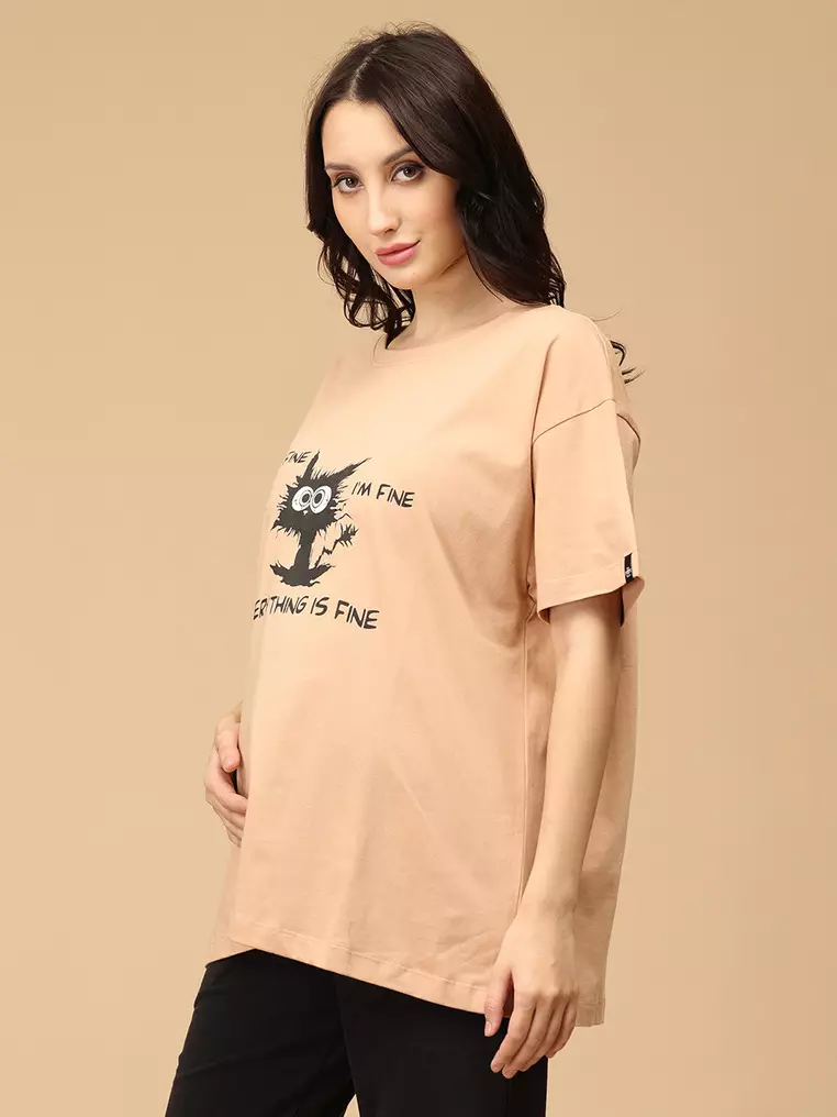 I'm Fine Oversized Maternity T-Shirt - Sand