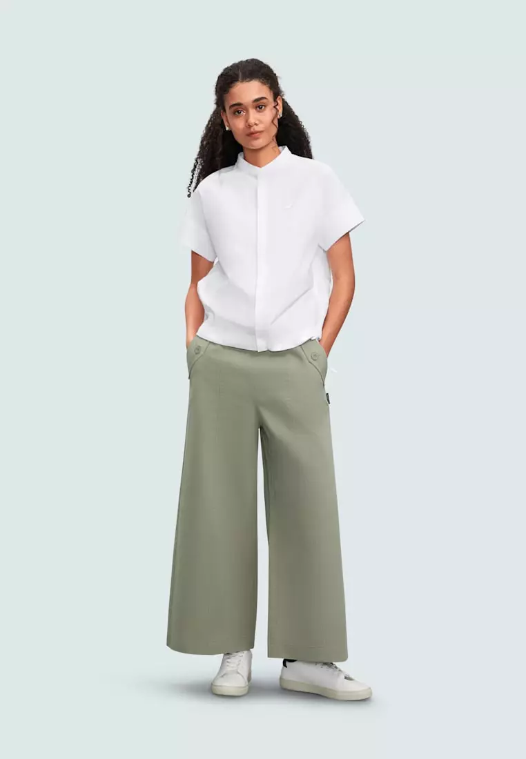 Women's Grey Cotton Wide Leg Pants