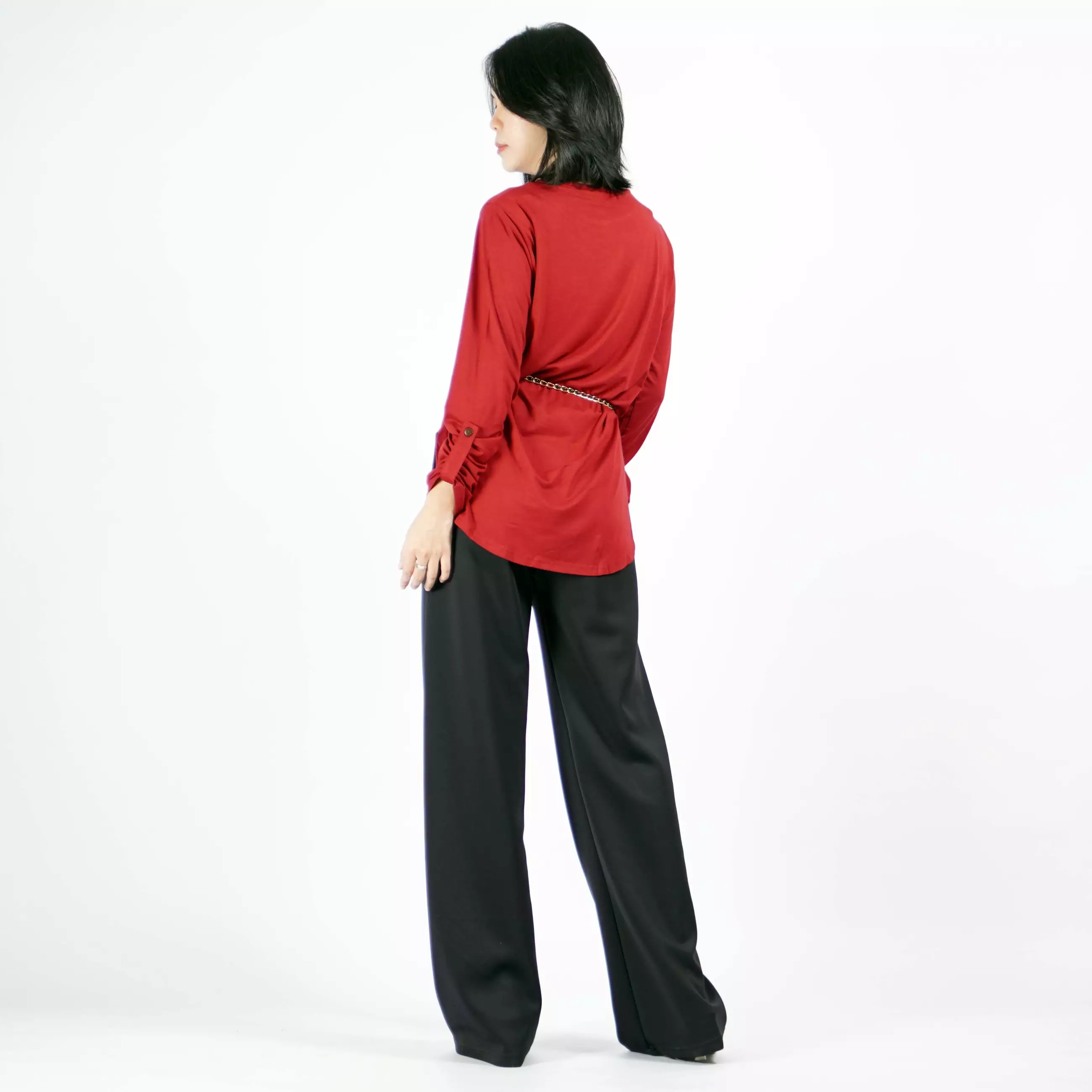  JASMINE TOP Tunik Polos Kaos Lengan Panjang Wanita Oversize TShirt - Marun