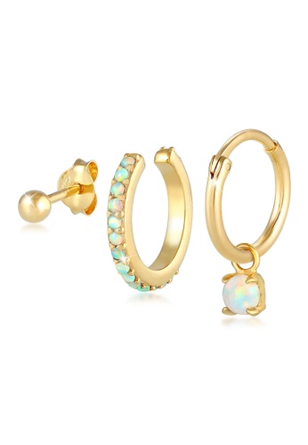 ELLI GERMANY gold Earrings Stud Earcuff Creole Set with Synthetic Opal Gold Plated CBFE0AC4A44FD7GS_1