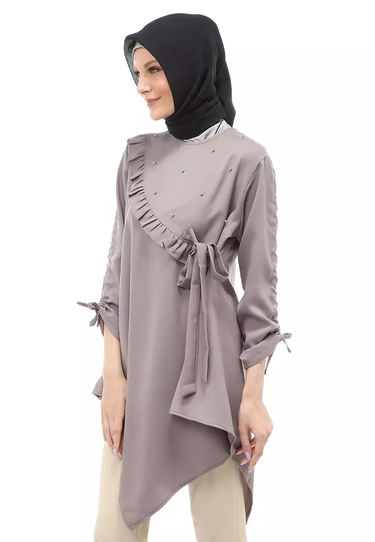 Ketrin Tunik Muslimah Atasan Wanita Polos Long Sleeve Regular Fit - Abu