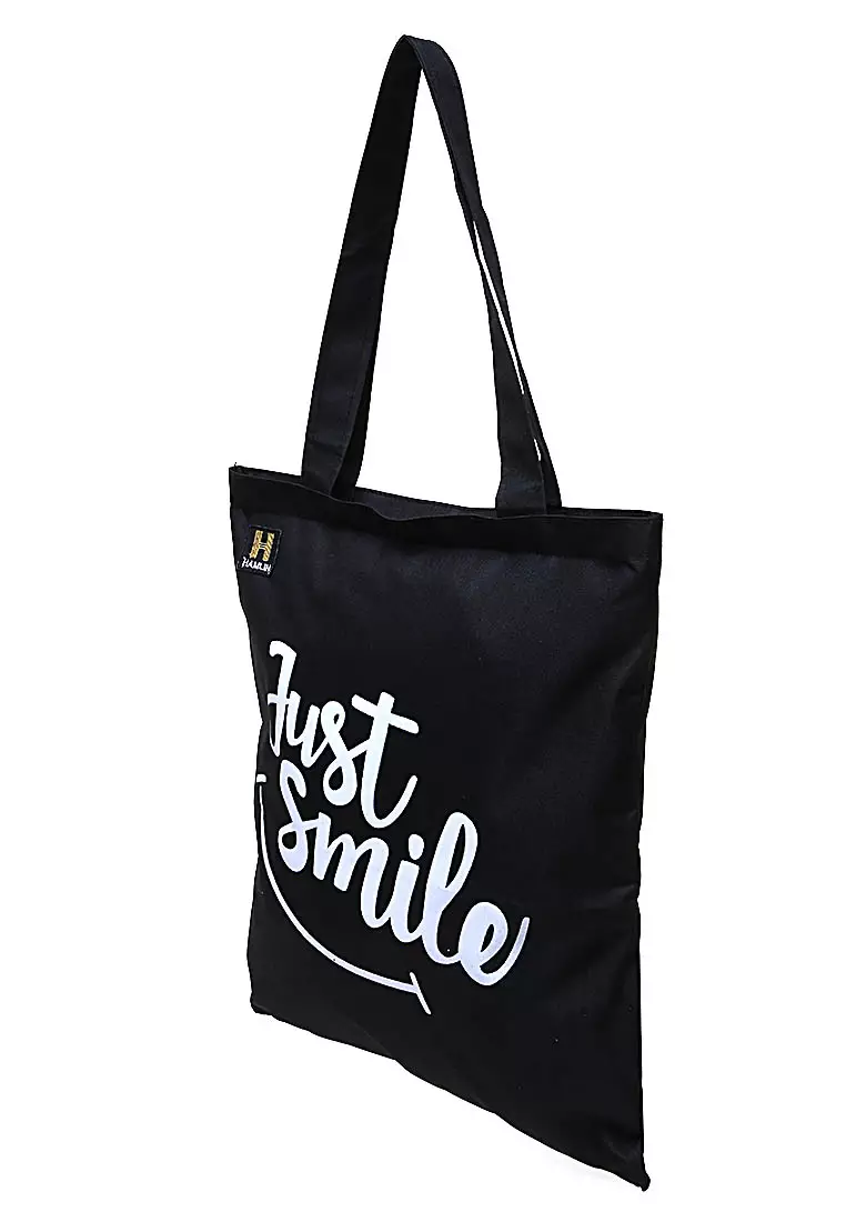 Erico Totebag Pria Just Smile Tas Jinjing Kasual Material Polyester ORIGINAL - Black