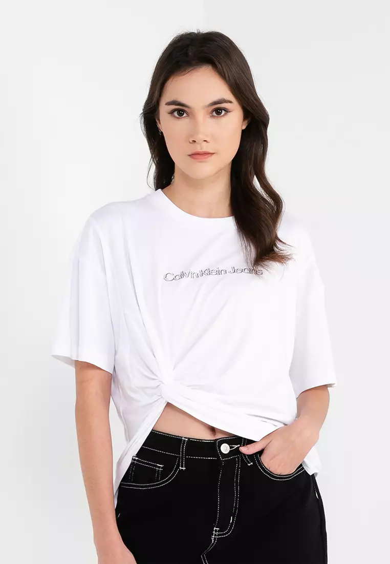 Calvin Klein Ck Rib Cropped Slim T-shirt in White