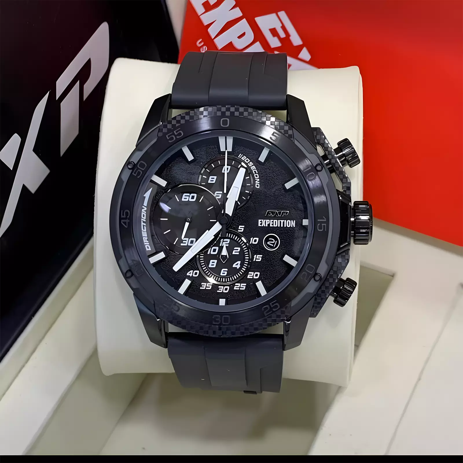 Expedition EXP - Jam Tangan Chronograph Pria - Black - Rubber Strap - 6810 MCRIPBAGR