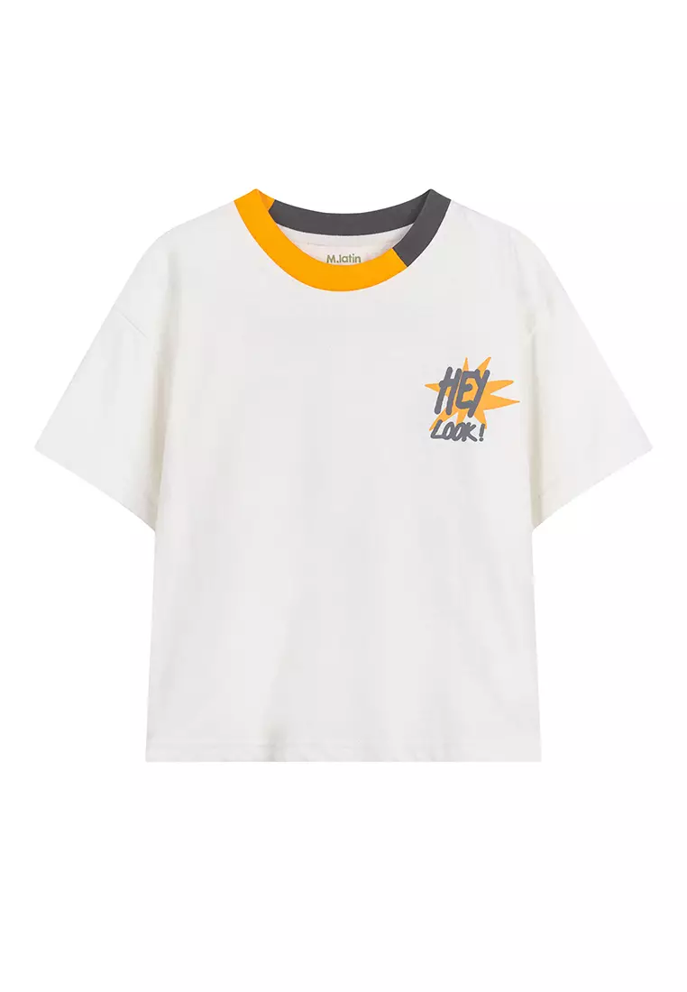 男童短袖T恤撞色圆领漫画印花棉布T恤