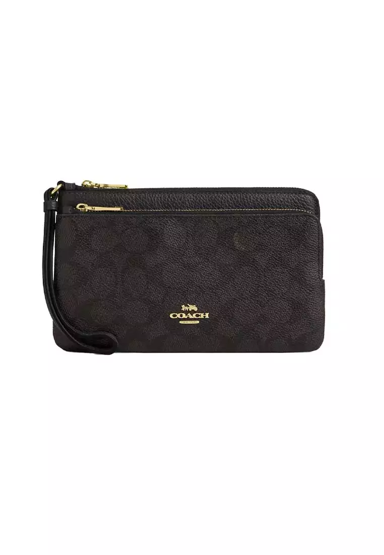 Buy COACH Double Zip Wallet In Signature Canvas Walnut/Black CX161 2026 ...