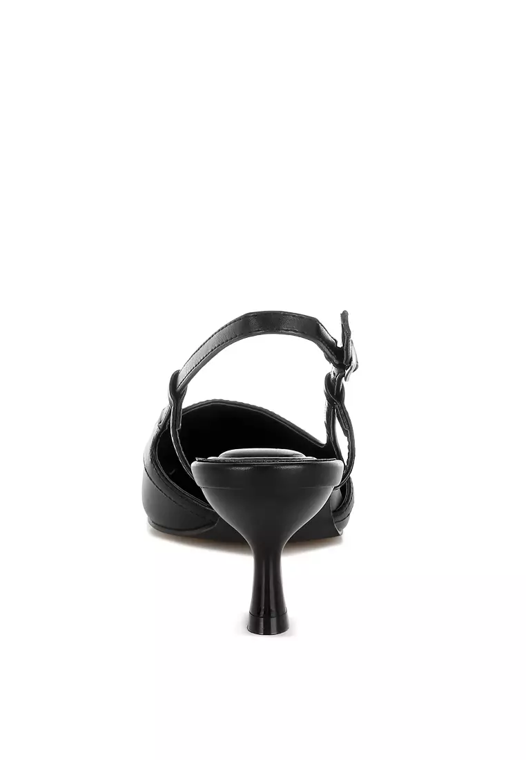 Slingback Pin Buckle Kitten Heels In Black