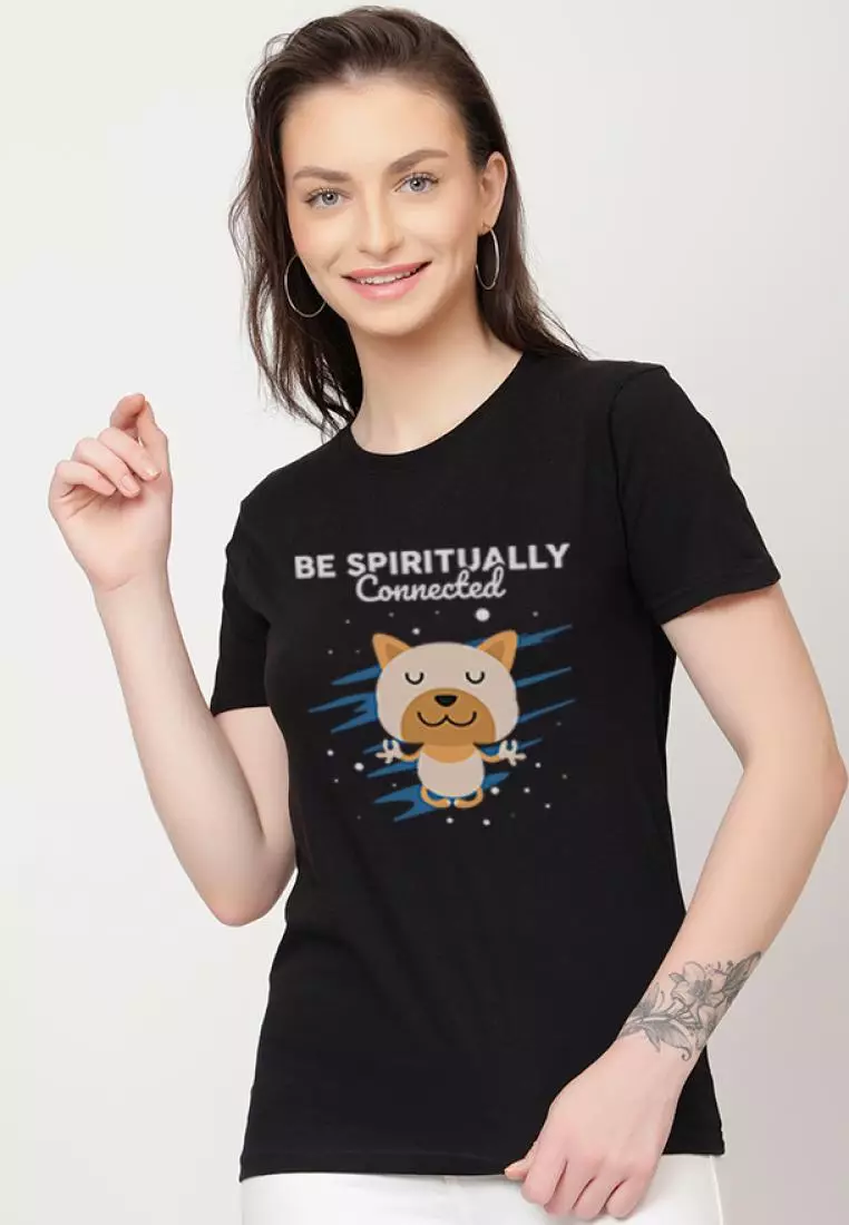 Spiritually Connected Bear Relaxed Short Sleeve Stylish Black Cotton Casual Graphic Print Tee/TShirt