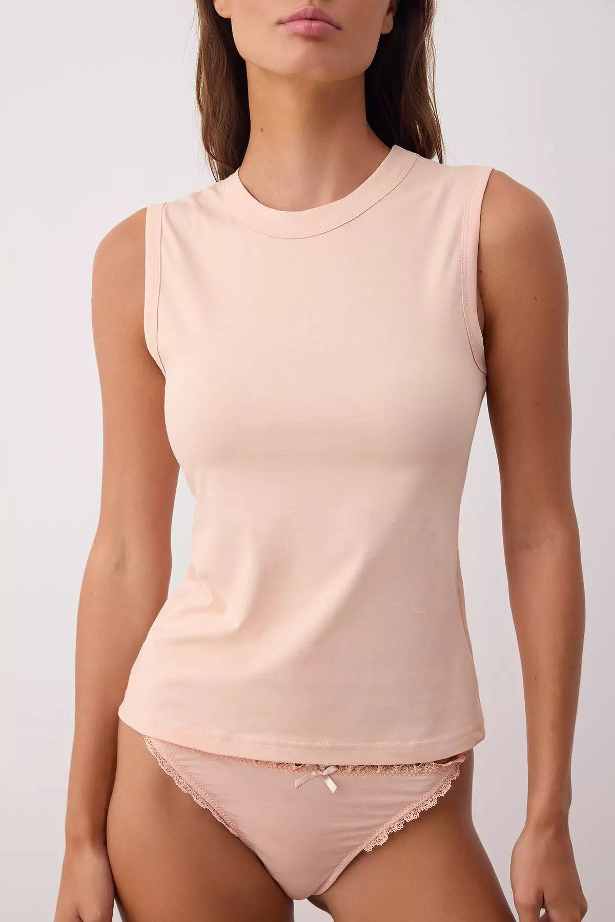 Dark Beige Cotton High Collar Knitted Underwear Undershirt Thmaw25Al00000