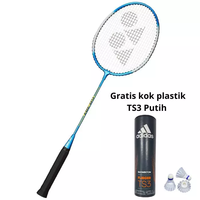 Paket Lengkap Pemula Raket Badminton Yonex GR303 Biru dan Shuttlecock Adidas TS3 Nylon Isi 6
