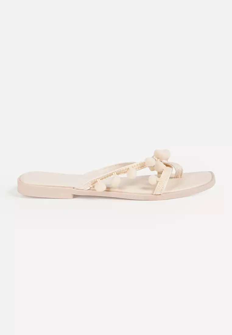 Discount on OXGN  shoes - SKU: Ladies' Pompom Slip On Sandals