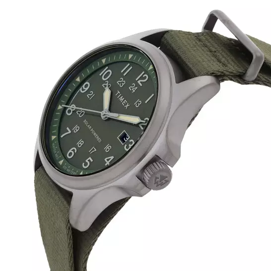 Jam Tangan Pria Timex Expedition Field Post Solar Post Solar Green Dial Green Fabric Strap TW2V03700X5 Original
