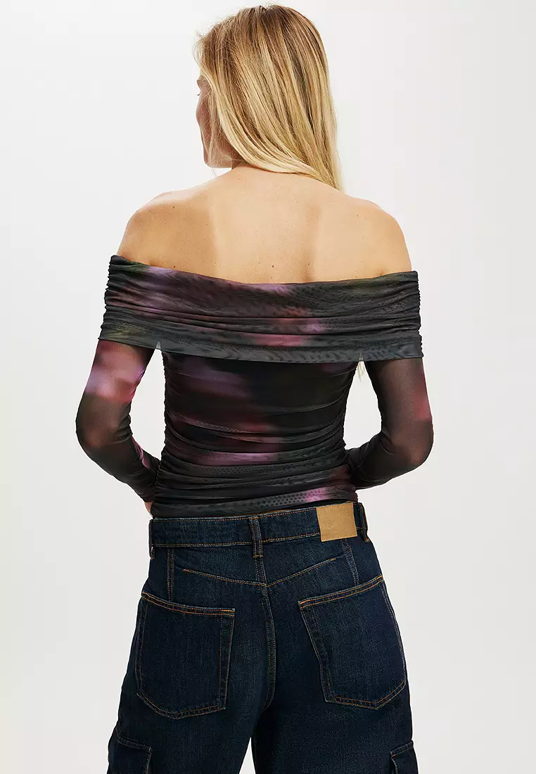 Ashley Off Shoulder Mesh Long Sleeves Top