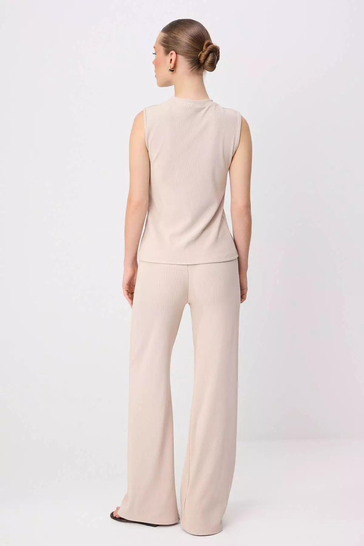Stone Button Accessory Zero Sleeve Top Pants Knitted Bottom - Top Set Twoaw26Au00083