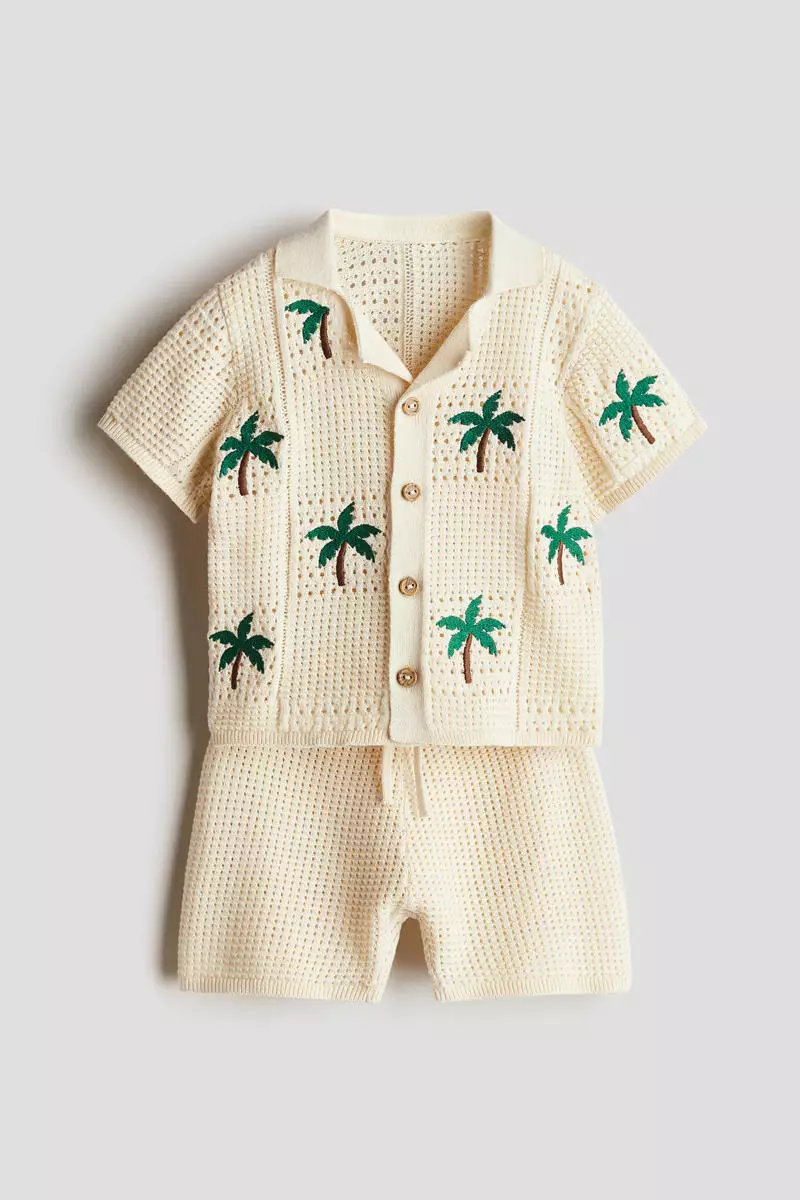 2-piece hole-knit cotton set