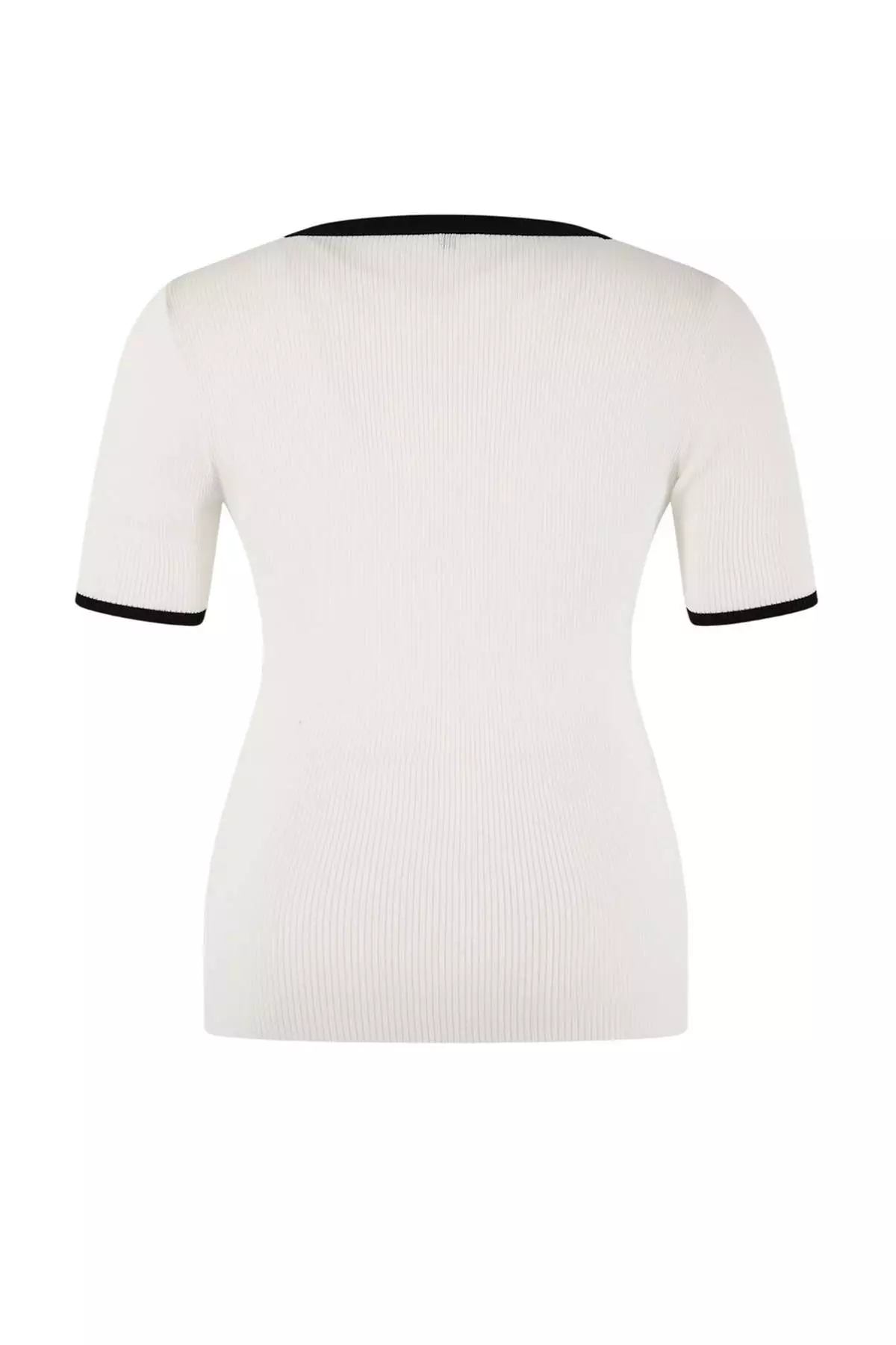Ecru Corded Fabric Heart Neck Premium/Special Yarn Knitwear Blouse Tbbss25Af00072