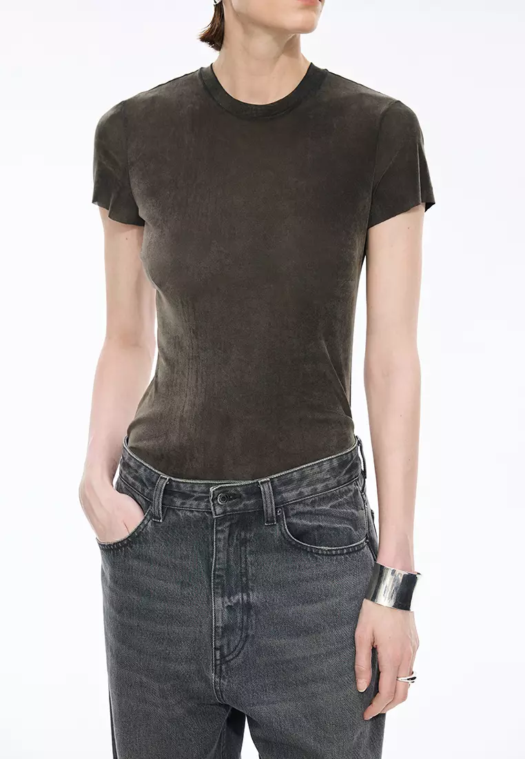 人丝网纱修身短袖T恤