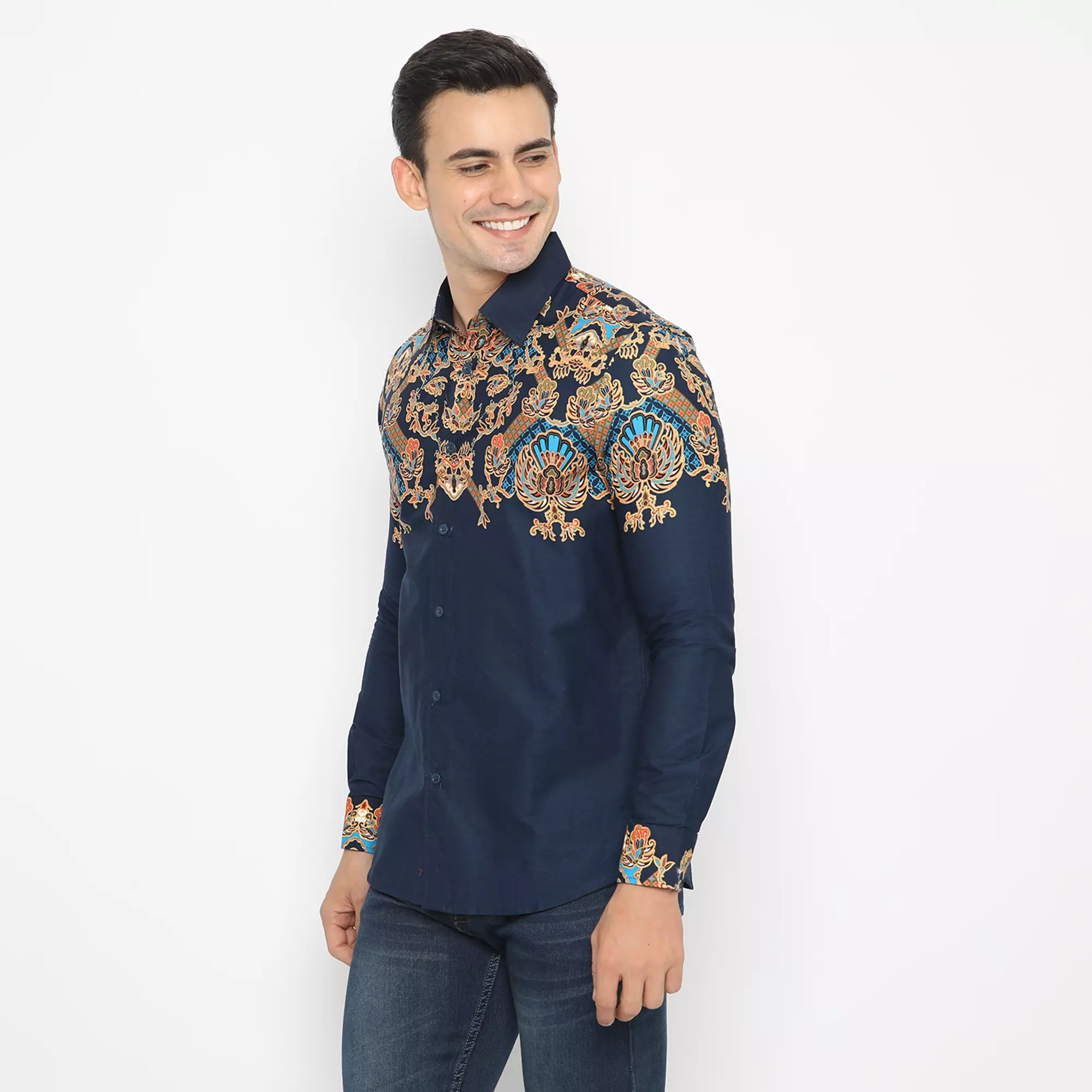 Platini Kemeja Batik Pria Lengan Panjang Katun Navy 36018