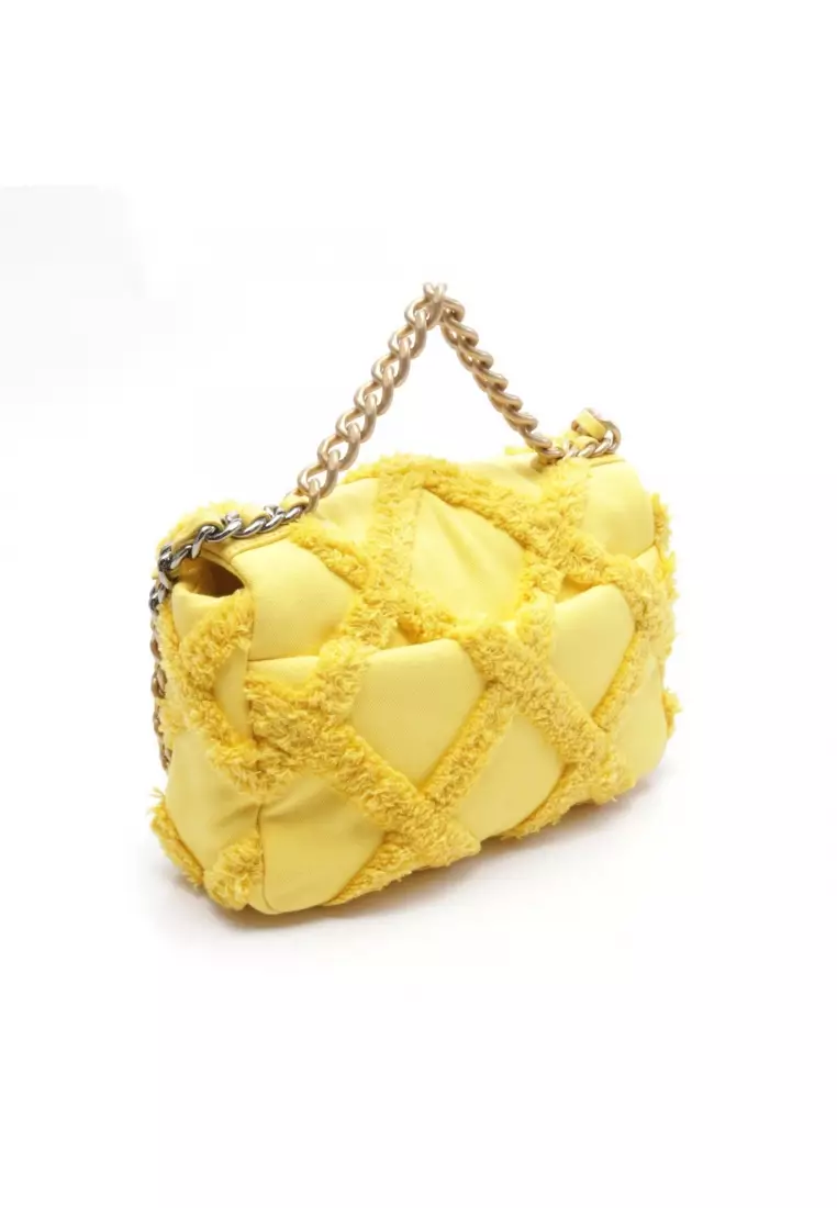Pre-Loved Chanel 19 Dizeneuf matelasse chain shoulder bag canvas yellow Combination metal fittings