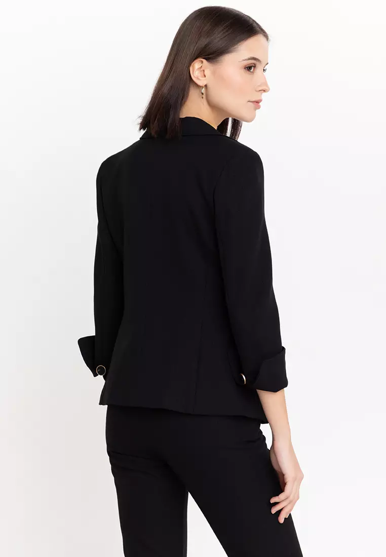 Split Cuff Textured Suit Blazer