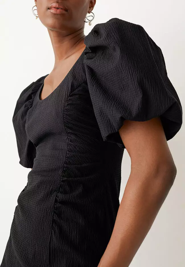 Textured Puff Sleeve Mini Dress