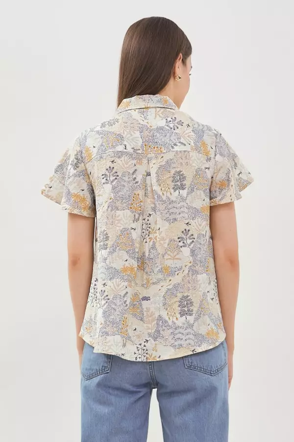 MINIMAL - Azuka Blus Motif Floral - Beige Colour Beige