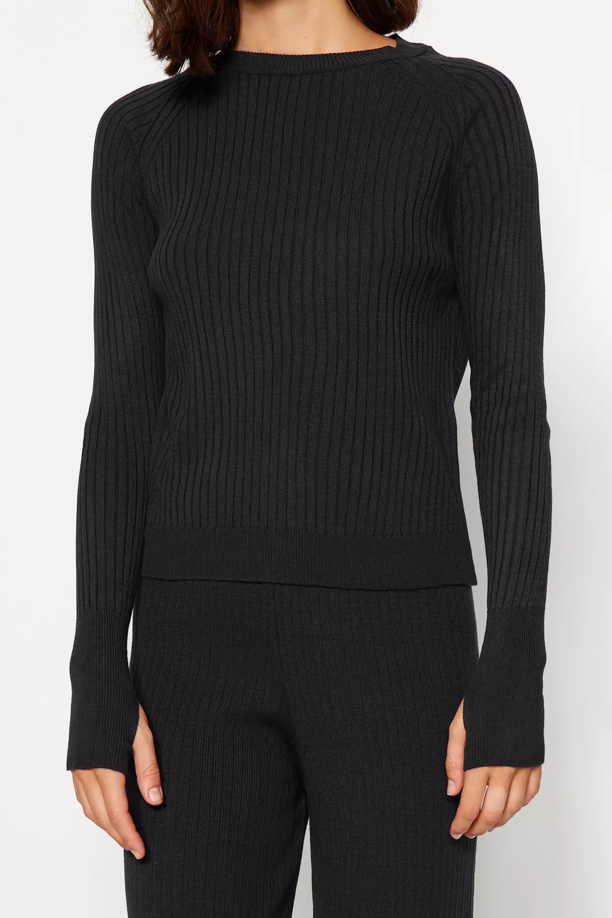 Anthracite Stone Basic Finger Detailed Knitwear Bottom-Top Set Twoaw24Au32