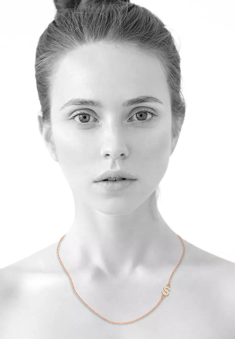 Sparkling Alphabet Initials Stainless Steel Necklace in Rose Gold - S