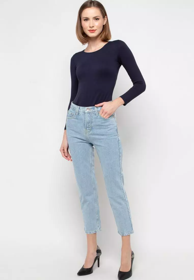 Plain Boyfriend Jeans in Light Blue