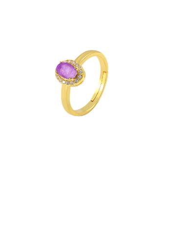 Glamorousky white 925 Sterling Silver Plated Gold Fashion Simple Geometric Oval Purple Cubic Zirconia Adjustable Ring 6F73EACF097459GS_1