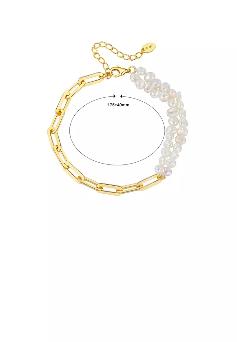 Buy Glamorousky 925 Sterling Silver Plated Gold Fashion Elegant Irregular  Freshwater Pearl Double Layer Geometric Bracelet Online