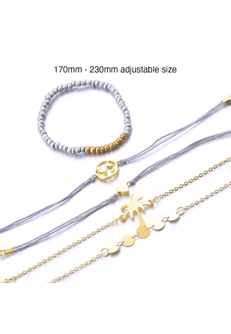 Bohemian 5-Piece Charm Bead Bracelet Set - 266 - Gold