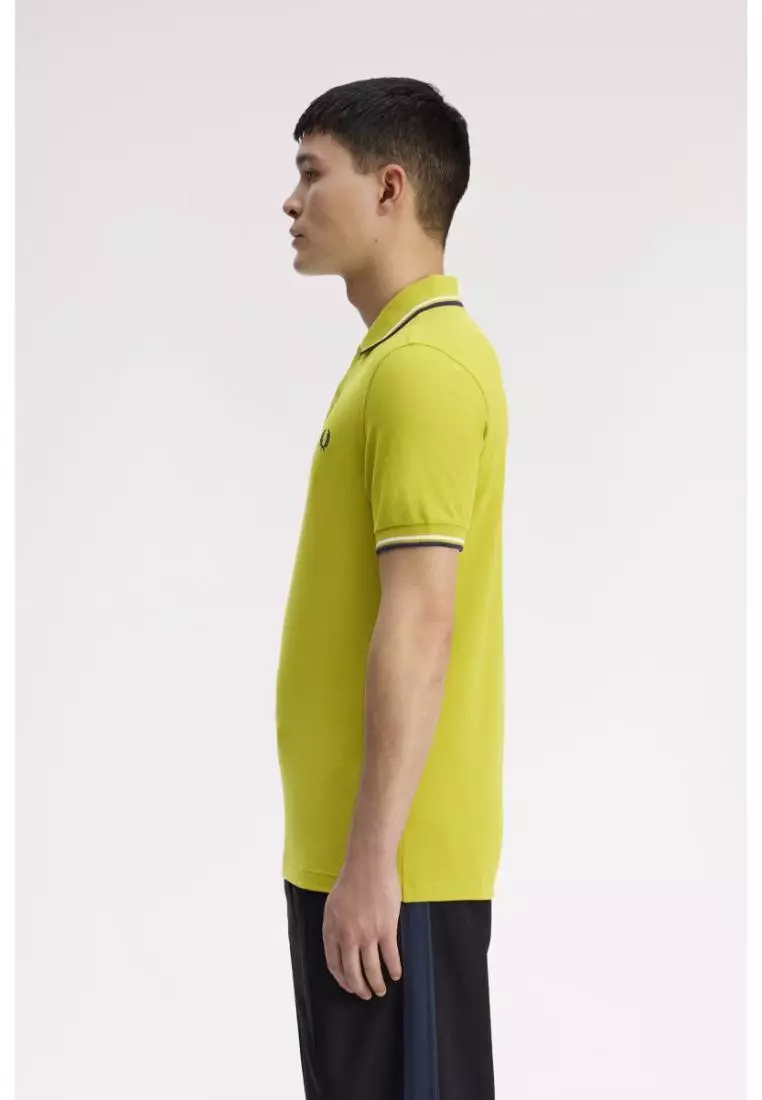 Fred Perry M3600 Twin Tipped Fred Perry Shirt (Tennis Ball Yellow / Ecru / French Navy)