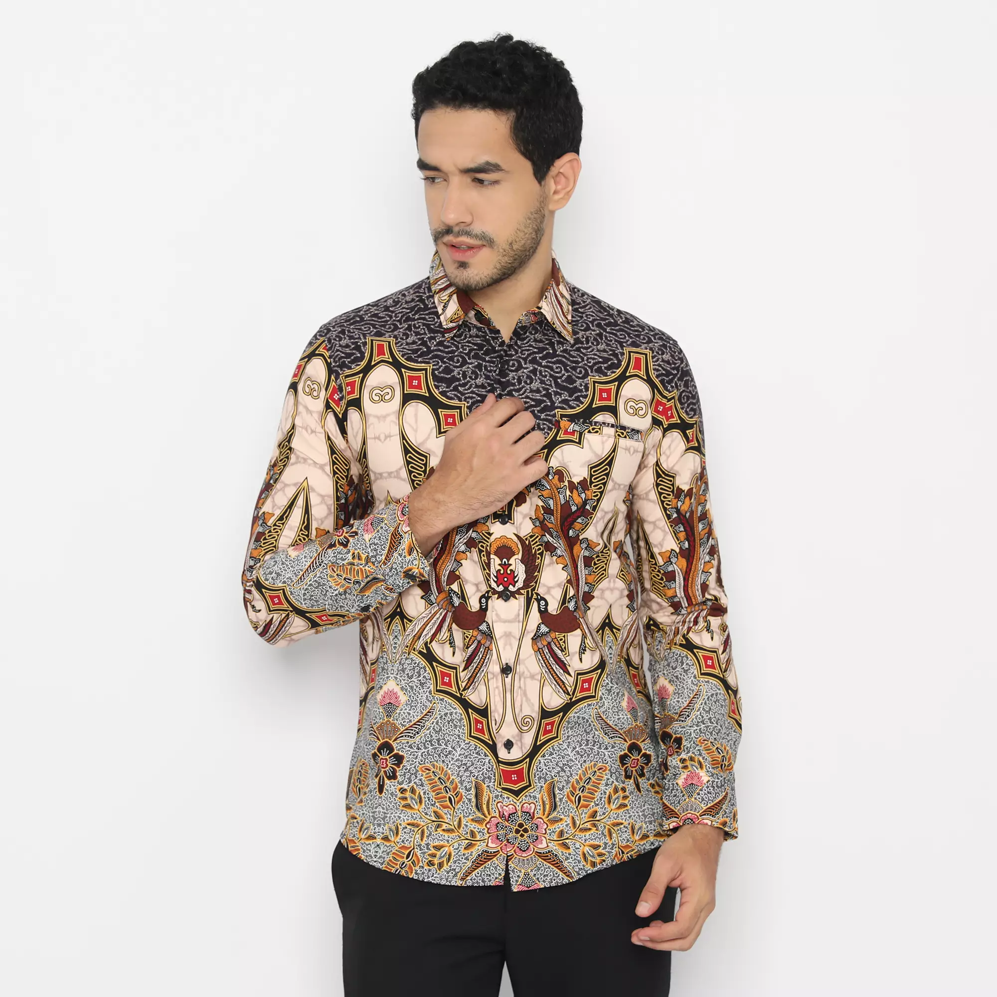 Platini Kemeja Batik Pria Lengan Panjang Hitam Katun 36021