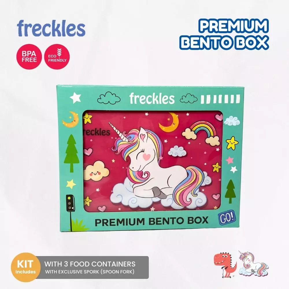 Freckles Bento Box - Unicorn - Kotak makan anak dengan mangkuk dan tutup silikon