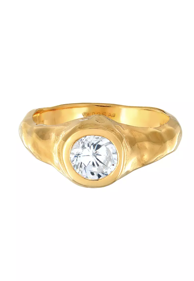 环形签名有机设计锆石水晶金镀金