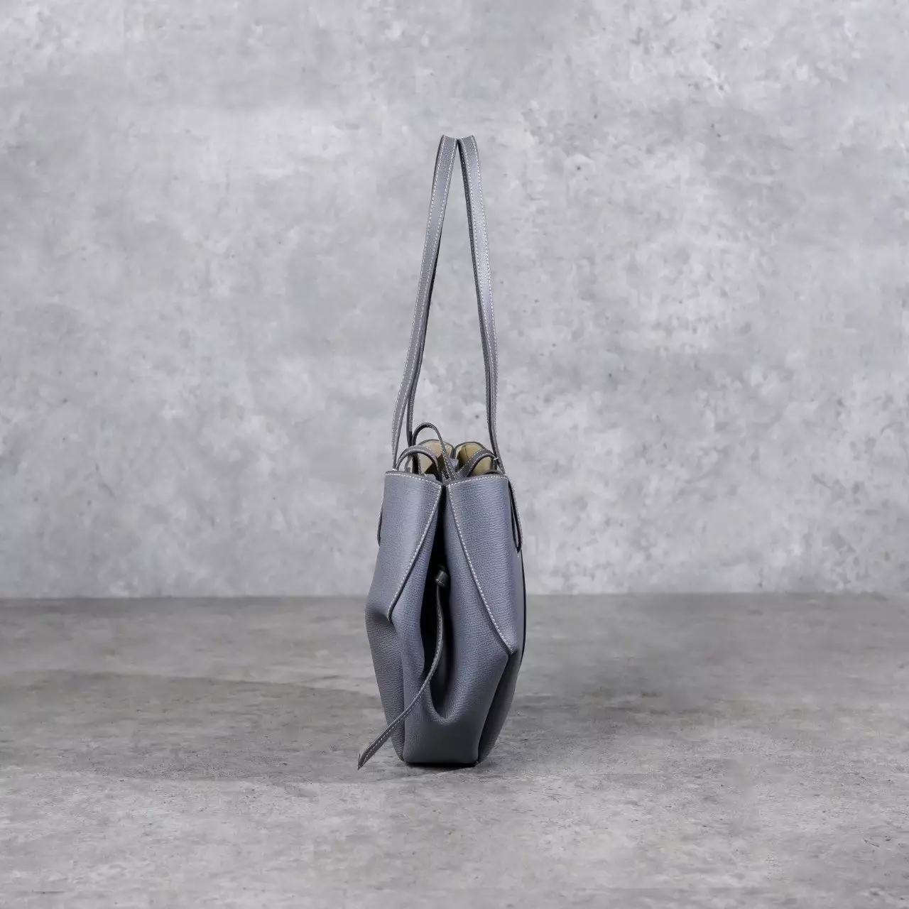 Tas POLENE CYME GREY STONE WITH ECRU STITCHING TOTE BAG WITH POUCH MINI 100% ORIGINAL