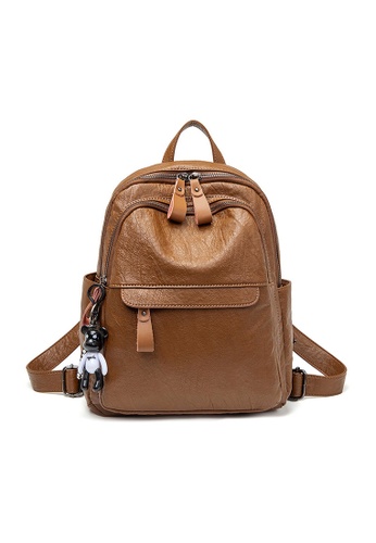 Lara brown Women's Fashionable Soft Leather Anti-theft Backpack School Bag - Brown 6D7D0ACB0FBE8AGS_1
