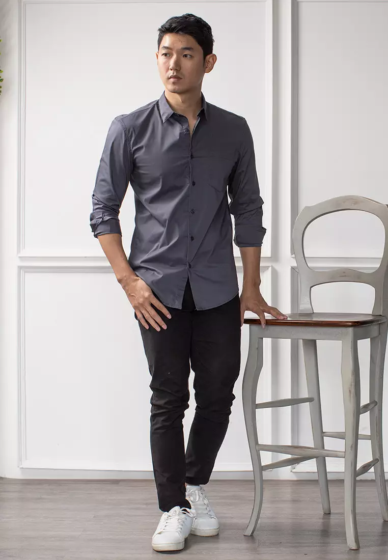 Kemeja tangan panjang Formal Stretch oxcon Charcoal