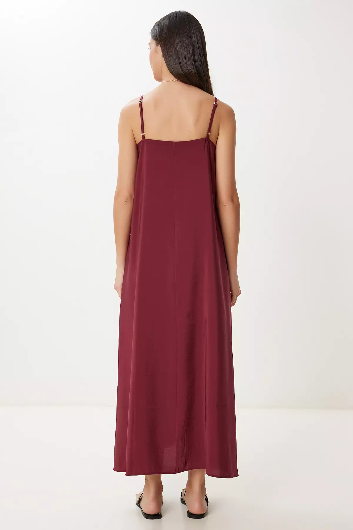 Women's Burgundy Strap Basic Summer Modal Dress Fn03474