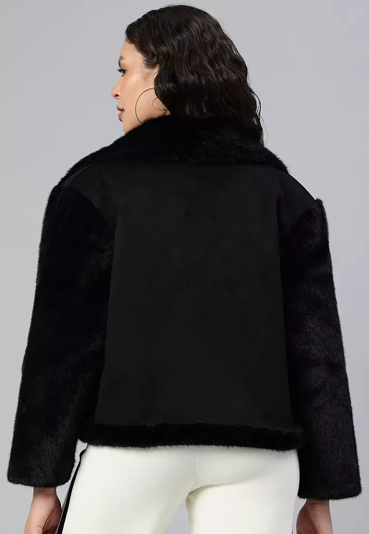 Unisex Faux Fur Jacket in Black