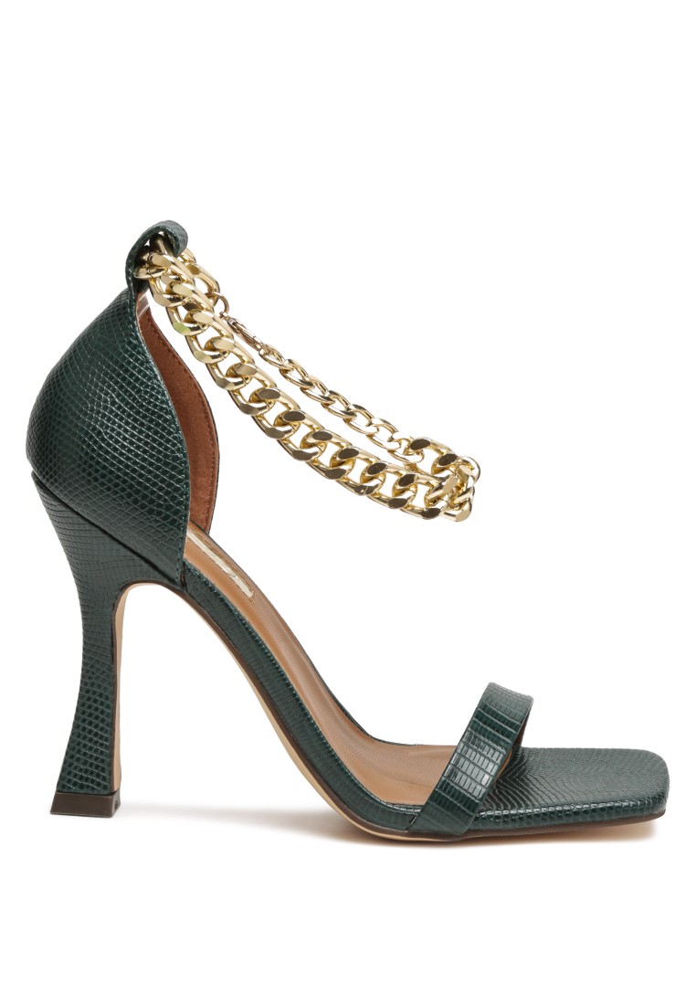 Green Heel Sandal with Metal Chain