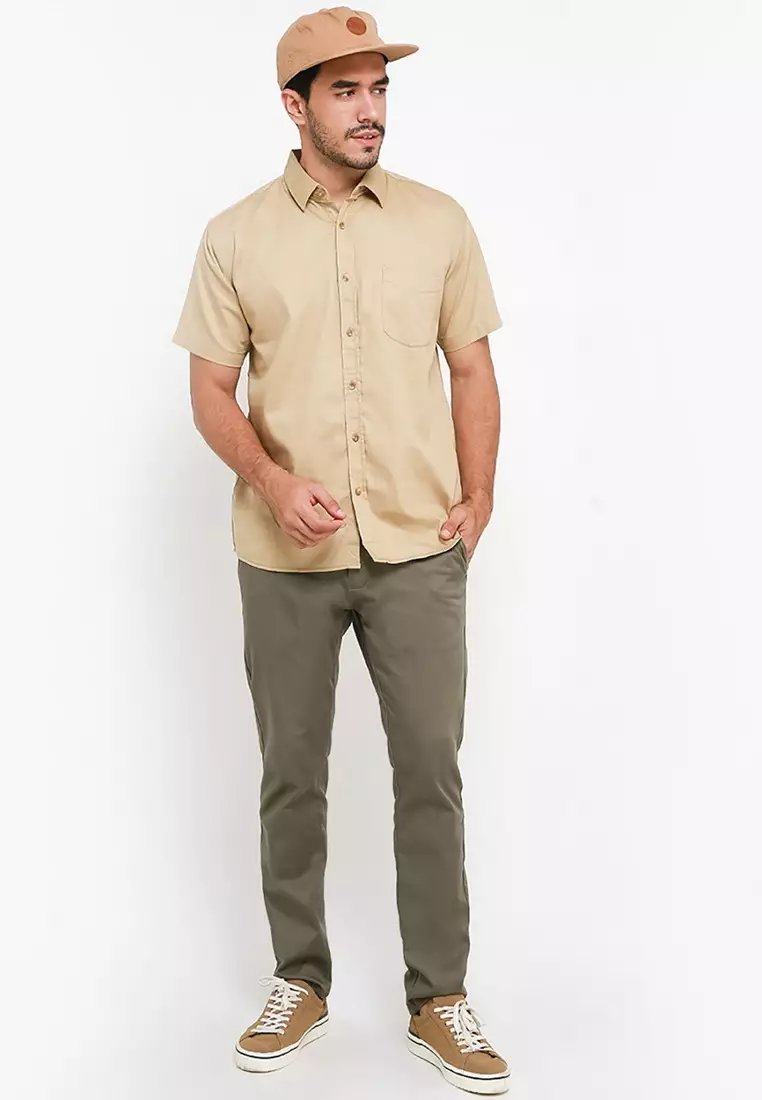 NX Kemeja Polos Cotton Twill Khaky Regular Fit Pria